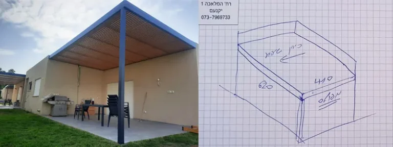 פרגולה אלומיניום עם מרזב נסתר